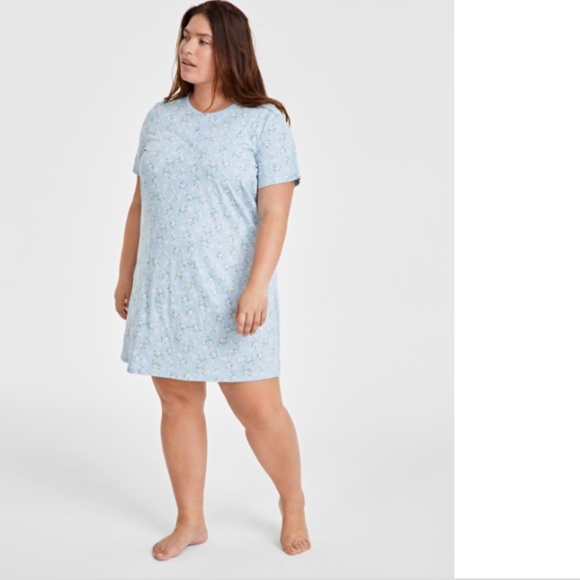 Charter Club Plus Size Cotton Ditsy Floral Henley Sleepshirt - Picture 2 of 2